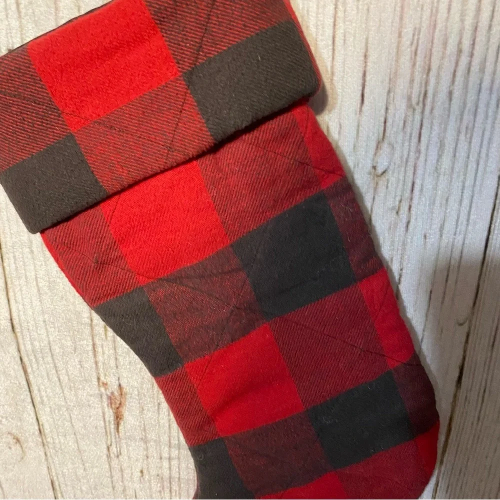 Target Christmas Stocking Red Black Buffalo Check Plaid Cotton Made India 2016